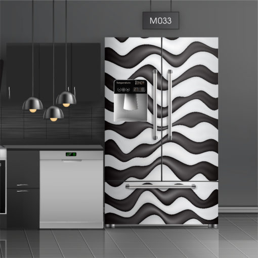 טפט לציפוי מקרר גלים שחור לבן M033 בצבעי שחור לבן בסגנון תלת מימד
