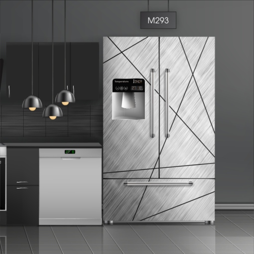 טפט לציפוי מקרר מוברש טבעי פסים שחורים M293 בצבעי אפור, לבן בסגנון מתכת