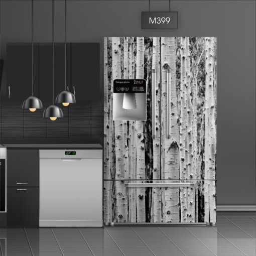 טפט לציפוי מקרר ליבנה שחור לבן M399 בצבעי שחור לבן בסגנון עץ ופרקט, תמונות וצילומים