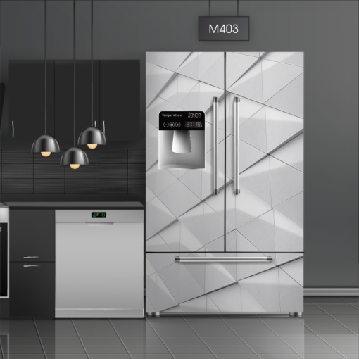 טפט לציפוי מקרר משולשי מתכת M403 בצבעי אפור, לבן בסגנון גיאומטרי, מתכת