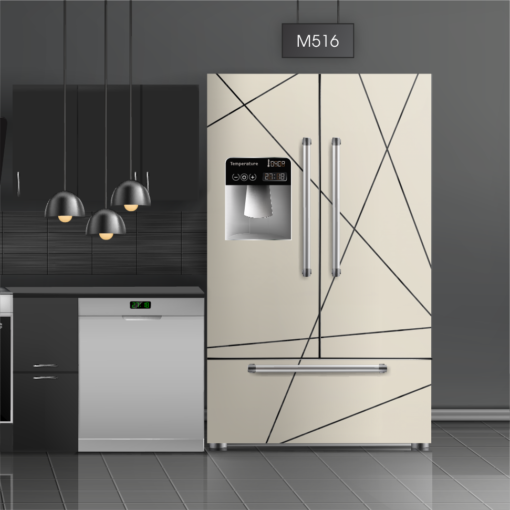 טפט לציפוי מקרר שמנת פסים שחורים M516 בצבעי שמנת בסגנון מודרני