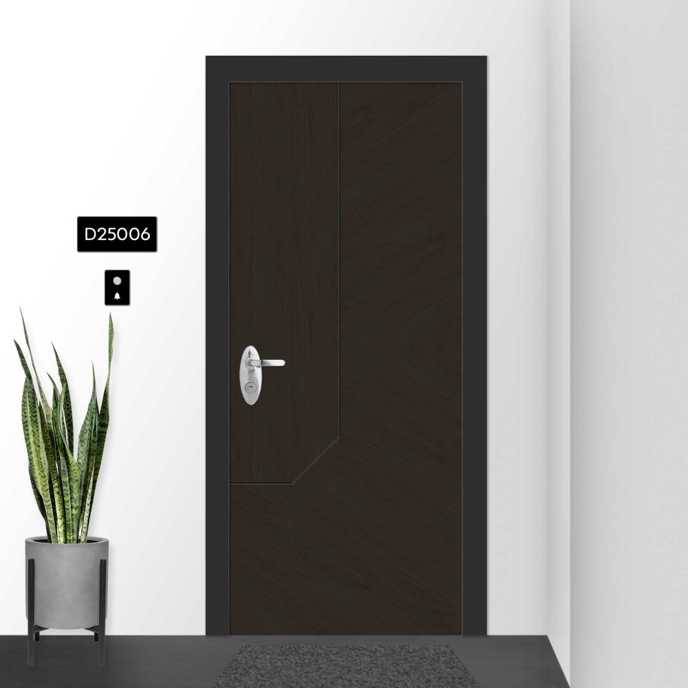 טפט לדלת בעיצוב עץ כהה עם קווים גאומטריים D25006