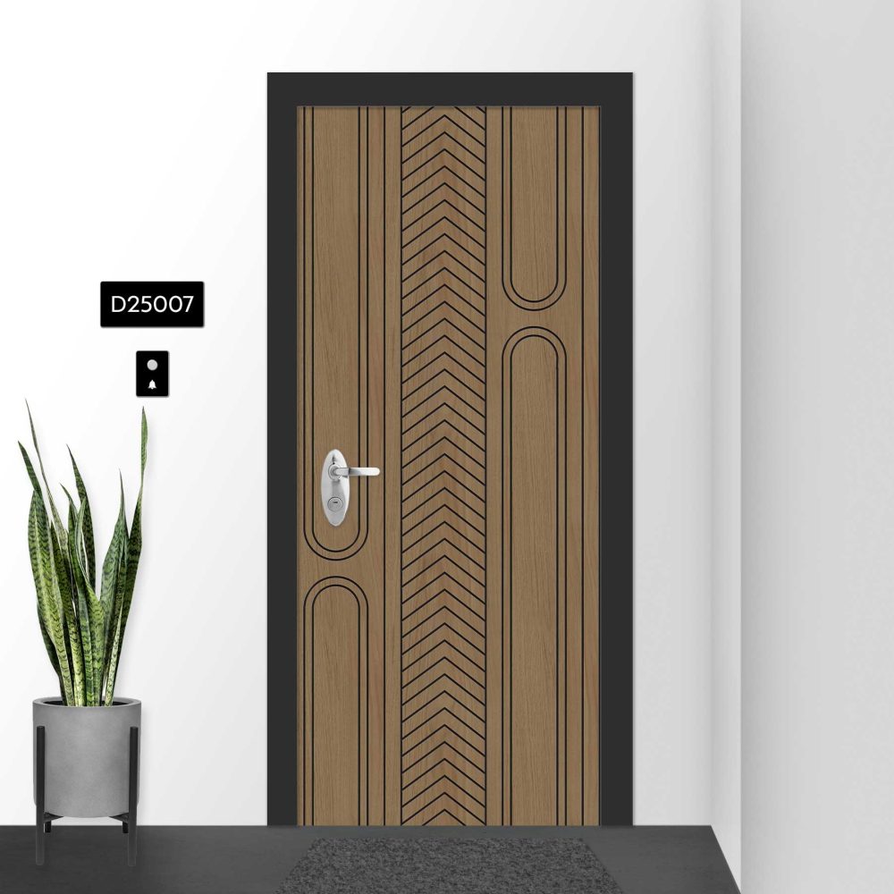 טפט לדלת בעיצוב עץ עם דוגמת חצים ואלמנטים מעוגלים D25007