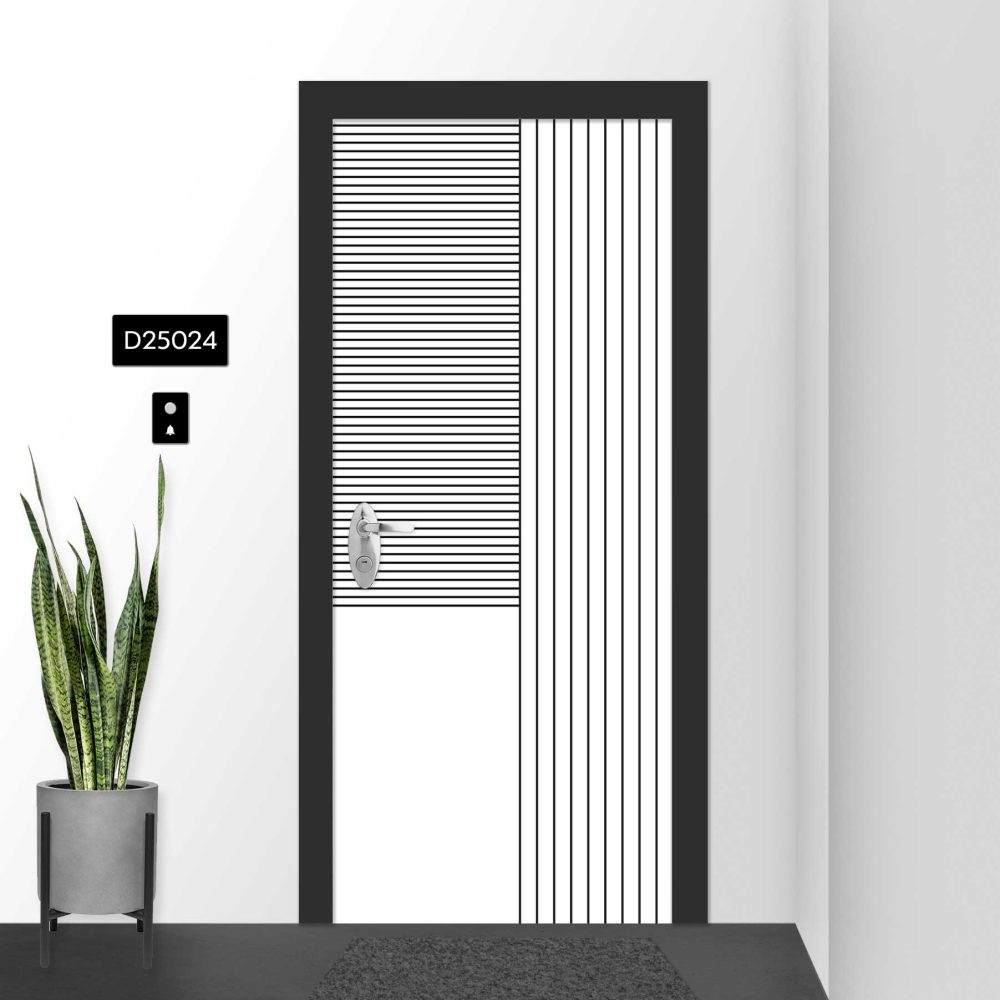 טפט לדלת בעיצוב מינימליסטי קווים שחור לבן D25024 בסגנון מודרני